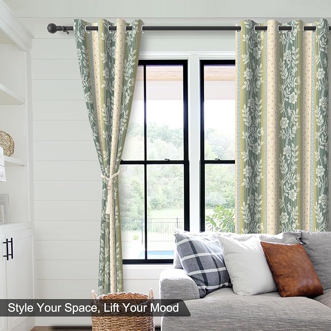 Boho Floral Blackout Curtains with Rope Tassels Curtain Tiebacks, Blackout Curtains for Living Room and Bedroom 84 Inch Long 2 Panels Set, Thermal Insulated Room Darkening Farmhouse Drapes, 52Wx84L