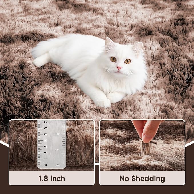 Area Rug for Living Room Bedroom: 5x7 Soft Fluffy Shag Upgrade Non-Slip High Pile Carpet Large Fuzzy Plush Indoor Floor Decor Shaggy Coffe Tie-Dyed Rug for Kid Boys Girls Playroom Nursery Modern Home