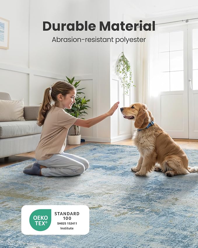 AMADA HOMEFURNISHING 10x14 Area Rugs for Living Room, Modern Large Area Rugs with Non-Slip Backing & Low Pile, Neutral Soft Washable Rug for Large Bedroom Dining Room Nursery Office, Light Blue