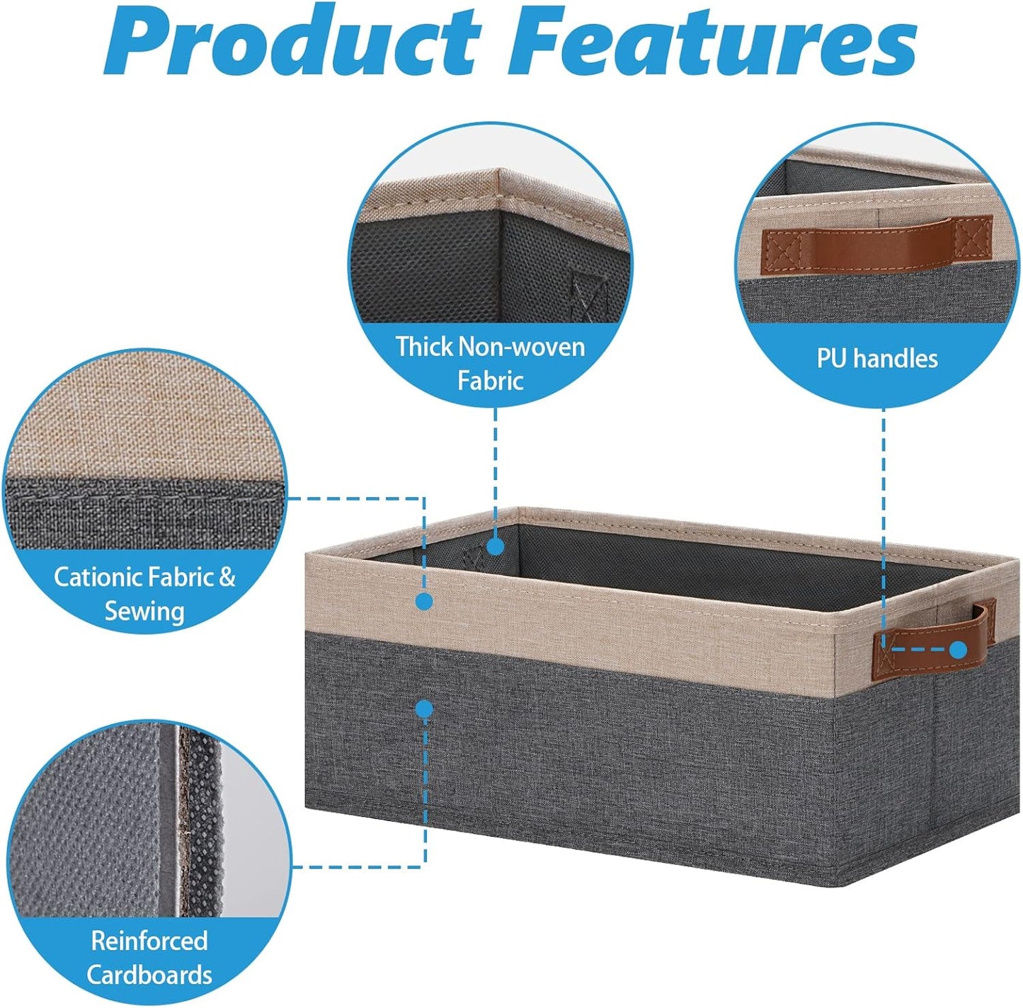 GhvyenntteS Small Fabric Storage Bins 12 Pack, 11.8" x 7.87" x 5.11" Storage Basket with Leather Handles, Closet Storage Bins for Shelves, Storage Baskets for Shelves, DVD Storage (Grey&Beige Yellow)