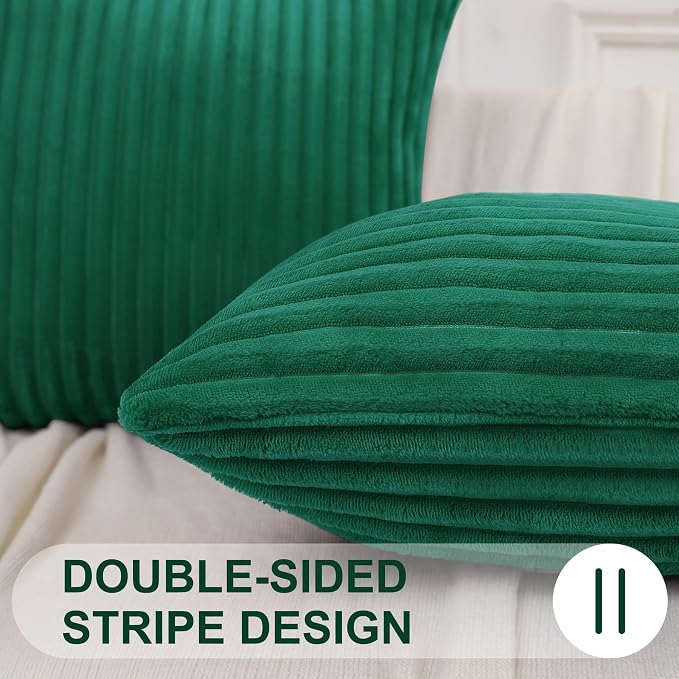 Simmore Decorative Fall Throw Pillow Covers 20x20 Set of 2, Soft Natural Plush Flannel Double-Sided Fluffy Couch Pillow Covers for Sofa Living Room, Green