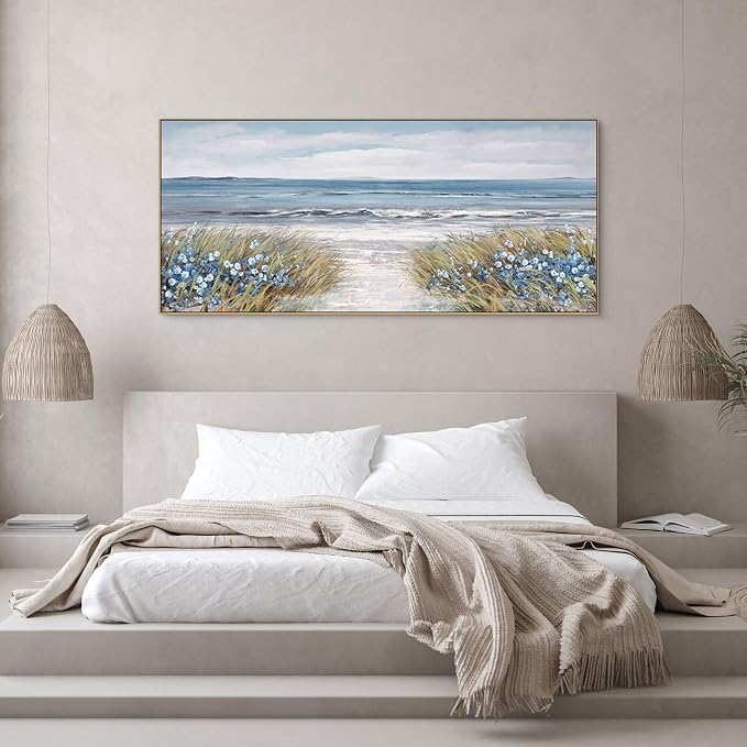 XLSJERST Beach Wall Art for Living Room - Extra Large 70x31 Inches Coastal Canvas Framed Print Picture Farmhouse Boho Artwork for Bedroom Office Home Decor