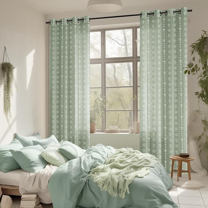 Sage Green Boho Farmhouse Curtains,Closet Curtain for Open Closet,Leaf Floral Botanical Curtains for Living Room Bedroom 84 Inches Long 2 Panels