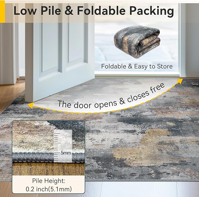 RELEANY Washable Area Rugs 9'x12' Non-Slip Modern Abstract Soft for Living Room Entryway Bedroom Kitchen, Print Pattern, Charcoal Brown