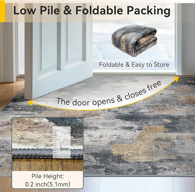 RELEANY Washable Area Rugs 5'x7' Non-Slip Modern Abstract Soft for Living Room Entryway Bedroom Kitchen, Print Pattern, Charcoal Brown