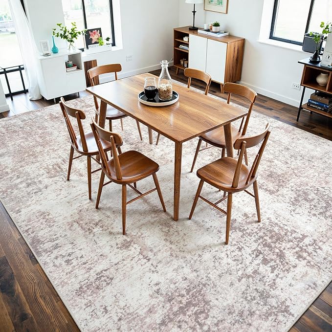 Area Rugs 8x10 Living Room: Large Soft Washable Rug Modern Abstract Anti-Skid Non-Shedding Carpet Indoor Floor Thin Carpets for Bedroom Dining Room Farmhouse Nursery Home Office Beige Grey