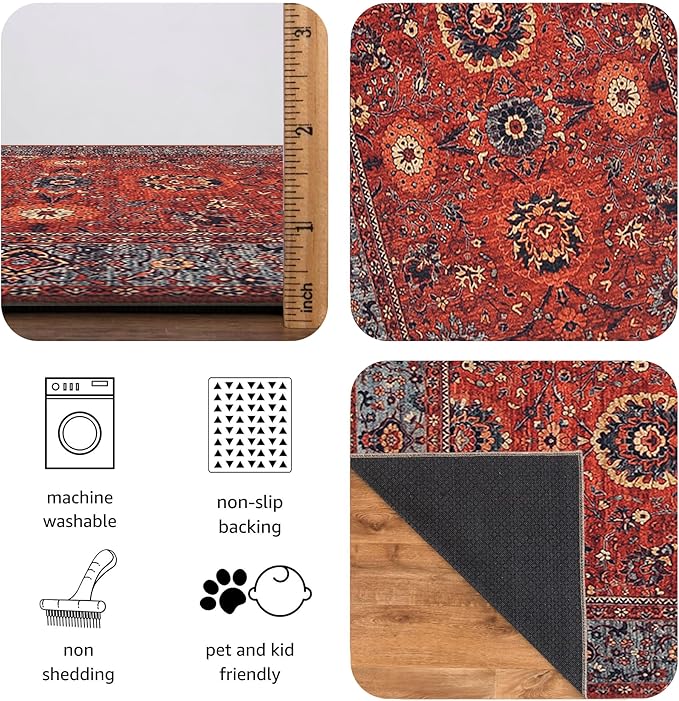 Keen Home Design 2x3 Rug - Machine Washable Entry Rug with Non-Slip Backing, Ideal for Enteryway, Kitchen, Bathroom, Laundry Room - Vintage, Easy Clean, Durable, Low Pile Rug - (2' x 3')