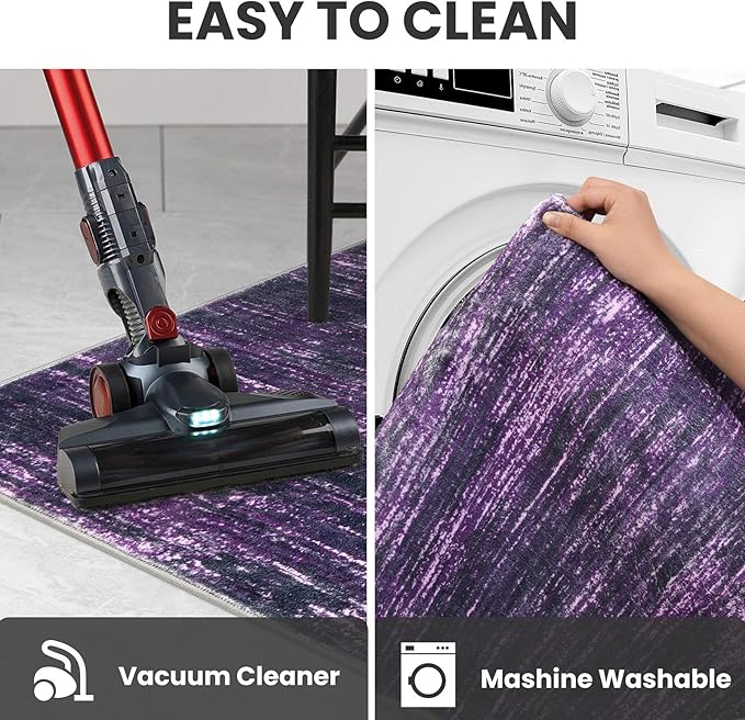 SIILOOM 3x10 Modern Abstract Runner Rug for Hallways, Purple White Super Soft Hallway Decor Kitchen Rugs with Non-Slip, Non-Shedding Washable Rug for Entryway Bedroom Indoor