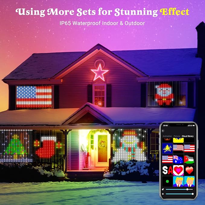 Smart Curtain Lights 400 LED, Color Changing American Flag Fairy Lights with APP & Remote 6.6 x 6.6 FT, DIY Waterproof Decor for Bedroom Backdrop Outdoor 4th of July Halloween Christmas
