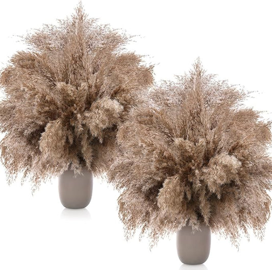 Janinka Dried Pampas Grass Decor 17 Inch Bulk Natural Small Pompous Wild Fluffy Pampas Floral Boho Decor Flowers for Wedding Party Farmhouse Home Bathroom Office Kitchen(150 Pcs,Brown)
