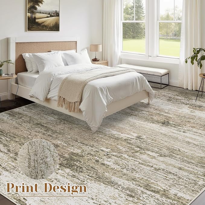 Washable Rug 8x10 Area Rugs for Living Room: Large Neutral Soft Rug Abstract Non Slip Low Pile Modern Carpet for Bedroom Kitchen Nursery Office Dining Room Indoor (Brown, 8'x10')
