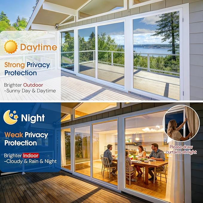 Homein One Way Privacy Window Film with Tool Window Tint for Home Heat Control Sun Blocking Anti UV Mirror Reflective Covering See Out Not in Static Cling No Glue Sliver 17.5" x 78.7"