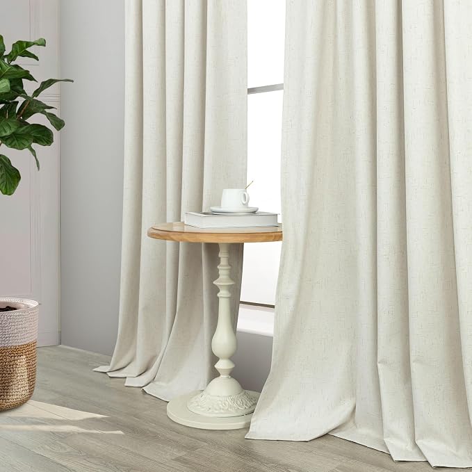 Cream Linen Blackout Curtains 36 x 84 Inch Length 2 Panels Narrow Small Curtains & Drapes Thermal Insulated Light Blocking Curtain for Bedroom Living Room 36 Wide 84 Inch Long 7 FT Back Tab Pleated