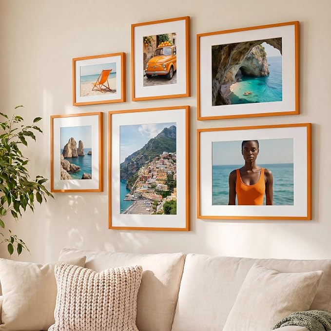A3 Picture Frame 11.7x16.5 for A4 8.3x11.7 Photo, Aluminum Frame, Orange | Sleek Metal Frame for Wall, Desk & Gift | Beveled Glass & Hardware, Minimalist