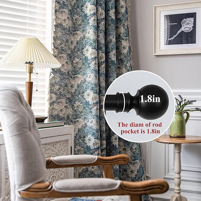 ENJOYBRIDAL Blue Floral Curtains 84 Inch Length 2 Panels Farmhouse Semi Sheer Drapes for Living Room Bohemian Rustic Rod Pocket Window Curtain Panels with Tassel Jacquard Bedroom Window Treatments