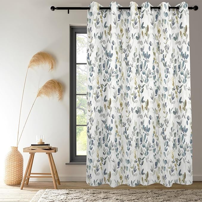 Renaiss Botanical Herbs Blackout Curtains, Vintage Eucalyptus Leaf Thermal Insulated Bedroom Window Curtains, Classical Gray Plants Window Drapes for Living Room, 96" L x 42" W 2 Panel Set