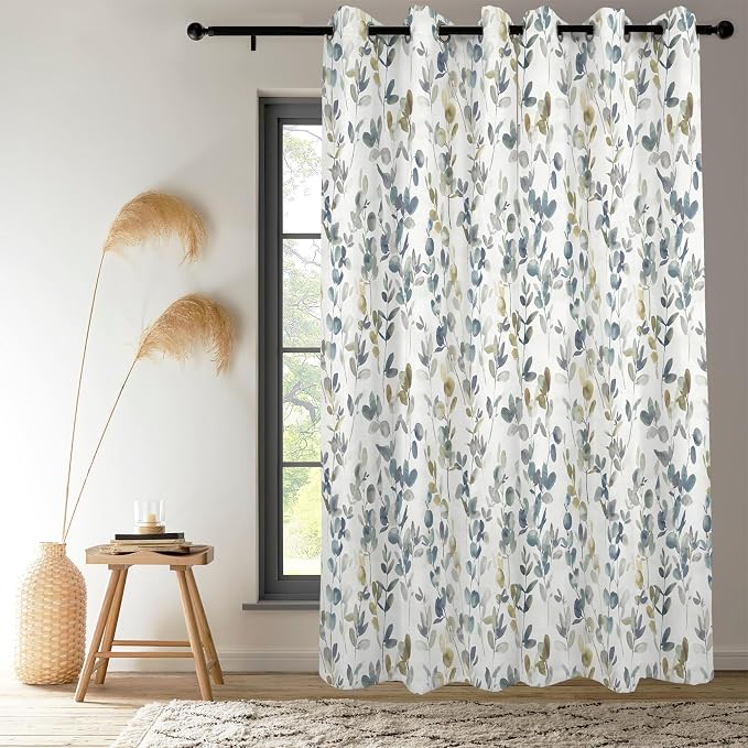 Renaiss Botanical Herbs Blackout Curtains, Vintage Eucalyptus Leaf Thermal Insulated Bedroom Window Curtains, Classical Gray Plants Window Drapes for Living Room, 84" L x 42" W 2 Panel Set