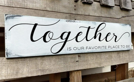 Farmhouse Bedroom Wall Art, Together is Our Favorite Place to Be,Rustic Wood Wall Hanging Quotes Master Bedroom Signs Family Plaque Home Decor for Wedding Decorations (Together) 6x18 Inch