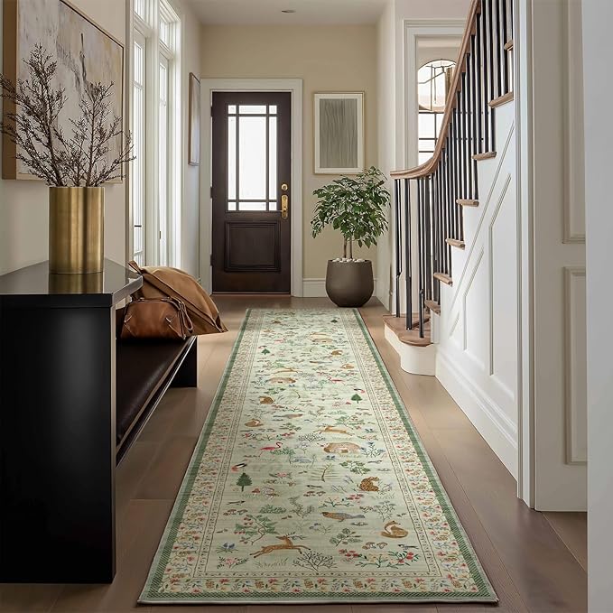 Machine Washable Kitchen Runner Rug: 2'x10' Hallway Runner Non Slip Low Pile Stain Resistant Soft Carpet Runners Rug for Entryway Hallway Kitchen Laundry Room Beside Farmhouse