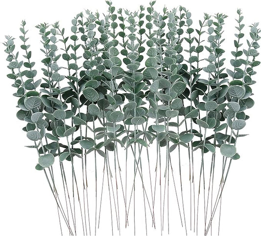 FEQO 36 Pcs Eucalyptus Stems Artificial Green Leaves Faux Eucalyptus Stems Branches 15 inch for Wedding Bouquet Home Decor