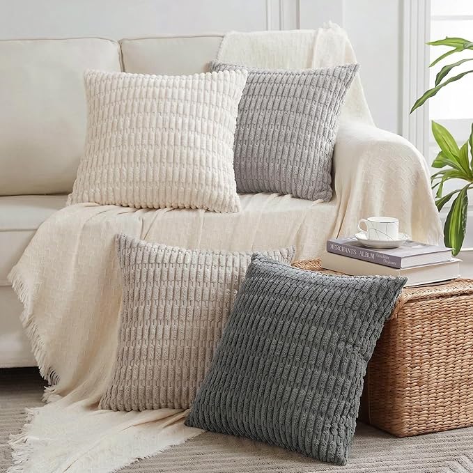 Fancy Homi 4 Packs Decorative Throw Pillow Covers for Living Room Couch Bed, Modern Farmhouse Boho Home Décor Accent Cushion Case, 12" x 12", Grey Series