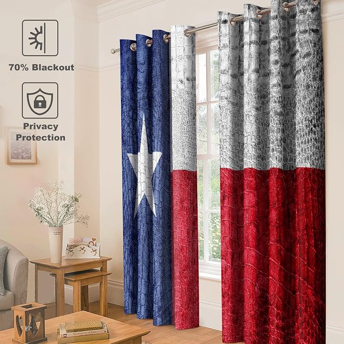 Jekeno Texas Flag Blackout Curtains - Room Darkening Window Drapes Painted on Crocodile Snake Skin Patriotic Emblem Print Decor Home Bedroom Living Room Grommet Window Drapes 2 Panel Set, 42"x63"