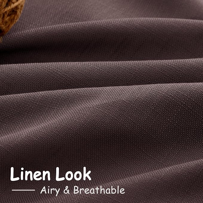 Coffee Brown Linen 112 Inch Curtains for Living Room Light Filtering Semi Sheer Curtain Back Tab Modern Rustic Home Decor Neutral Drapes Floor to Ceiling High Window for Bedroom 52x112, 2 Panels