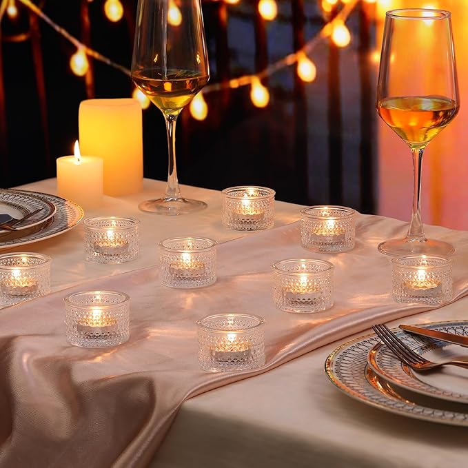NITIME 4PCS Votive Candle Holders, Clear Tealight Candle Holder Glass for Table Centerpiece, Polka Dot Glass Candle Holder for Wedding, Home and Party Decor