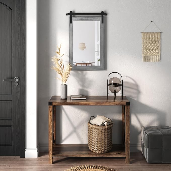 COGOOD Bathroom Mirrors for Over Sink - 26" X 17" Farmhouse Barn Door Wall Mirror for Bathroom, Living Room, Entryway Wall Decorative Grey