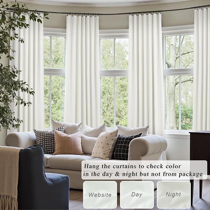 102 Inch Blackout Curtains 2 Panel Set Length Modern Decorative Dark Out Curtain for Bedroom Heat Cold Blocking Window Thermal Insulating Ceiling Drape for Living Room 102 Inches Long Ivory Off White