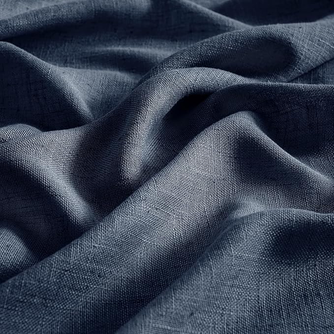 MIULEE Navy Blue Linen Curtains 108 Inch Length 2 Panels for Bedroom Living Room, Soft Thick Linen Textured Natural Window Drapes Semi Sheer Light Filtering Back Tab Rod Pocket Burlap Look Decor