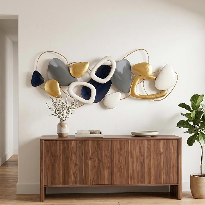 Axioglo 59" Large Wall Decor,3D Abstract Metal Wall Art for Living Room | 59" x 25" metal wall decor with layered metal texture, mounting hardware, two-way display