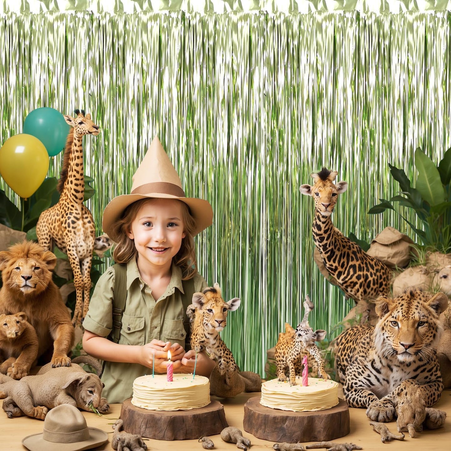 GOER 3.2 ft x 9.8 ft Metallic Tinsel Foil Fringe Curtains Party Photo Backdrop Party Streamers for Birthday,Graduation,New Year Eve Decorations Wedding Decor (3 Pcs,Sage Green)