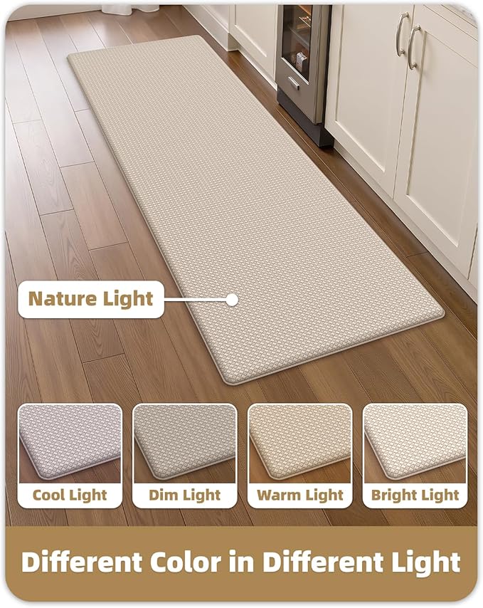 Color&Geometry Anti Fatigue Cushion Kitchen Mat for Floor - 17"x59",Easy Clean, Water & Oil Proof, Anti Slip, Foam Rubber Runner Rug for Front Sink Comfort Standing,Dark Beige