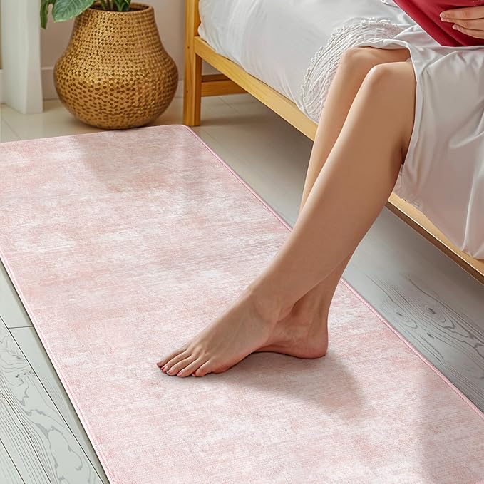 LIANLAM 2x6 Washable Runner Rugs, Pink Stainproof Non-Slip for Hallway | Low pile washable runner rug, stain-resistant & non-slip backing, pet & kids friendly for hallway kitchen bedroom(2x6,Pink)