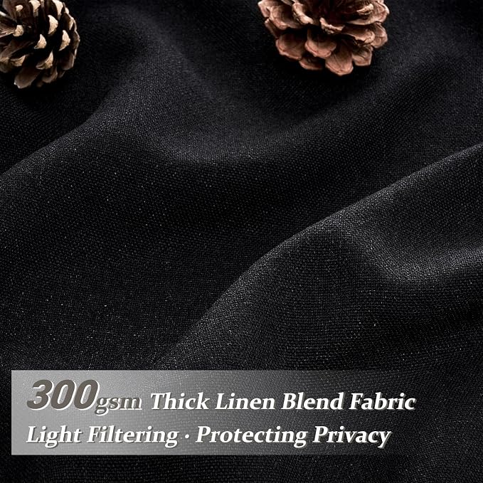 Modern Pinch Pleated Black Curtains for Bedroom 2 Panels Set, Light Filtering Linen Blend Sheer Patio Door Floor to Ceiling Long Curtain Privacy 100-102 Inch Big Drapes with Hooks Rings 40"W x 102"L