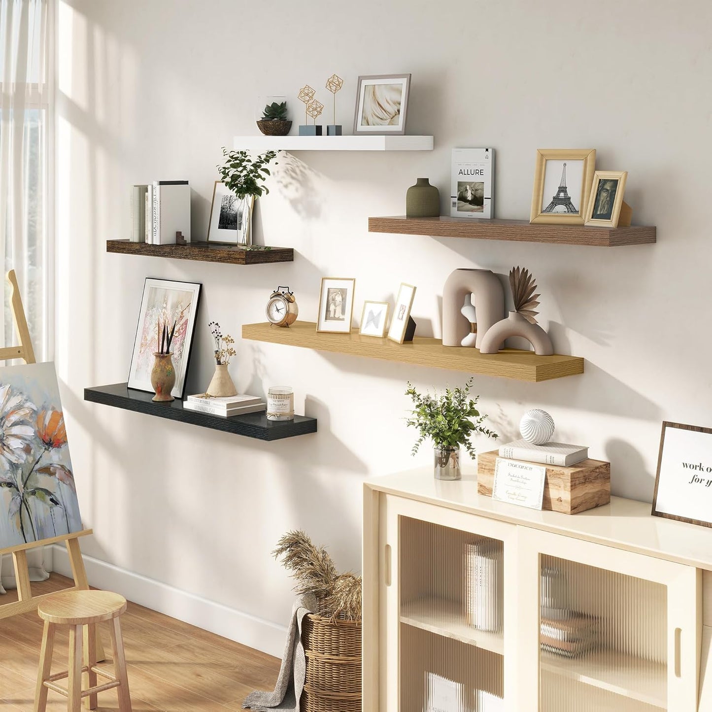 36 Inches Floating Shelves for Wall, 9.3" Deep Long Floating Shelves Set of 2, Large Display & Storage Shelf, Wall Shelf for Bathroom Bedroom Living Room Kitchen Office, White