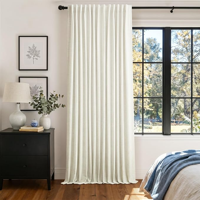 100 Inch Wide Curtain 96 Inches Long 1 Panel Full Blackout Linen for Patio Sliding Door Thermal Insulated Pleated Drape Back Tab Ivory Cream Extra Width 100 x 96 Inch Curtain for Living Dining Room