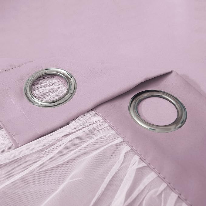 INLINAS Pale Pink Blackout Curtains with Sheer Overlay - Grommet Top Thermal and Noise Reduction Panels for Bedroom and Living Room Light Blocking and Energy Saving, 37 x 72 Inches, Set of 2