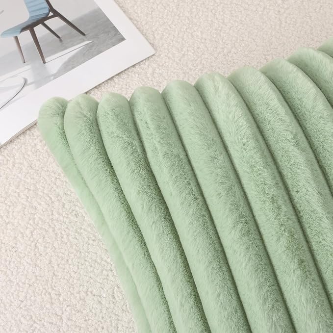 Pallene Faux Fur Plush Throw Pillow Covers 22x22 Set of 2, Luxury Soft Fluffy Striped Decorative Pillow Covers for Sofa, Couch, Living Room, Sage Green