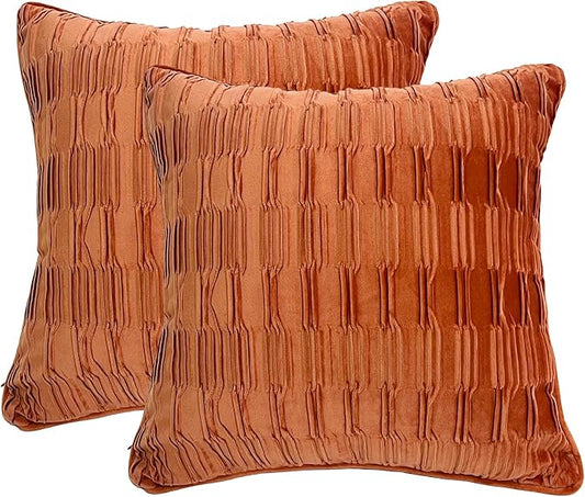 18x18 Inch Orange Velvet Throw Pillow Covers Set of 2 Soft Decorative Cushion Cases with Texture for Sofa Couch Bed Living Room (Orange)