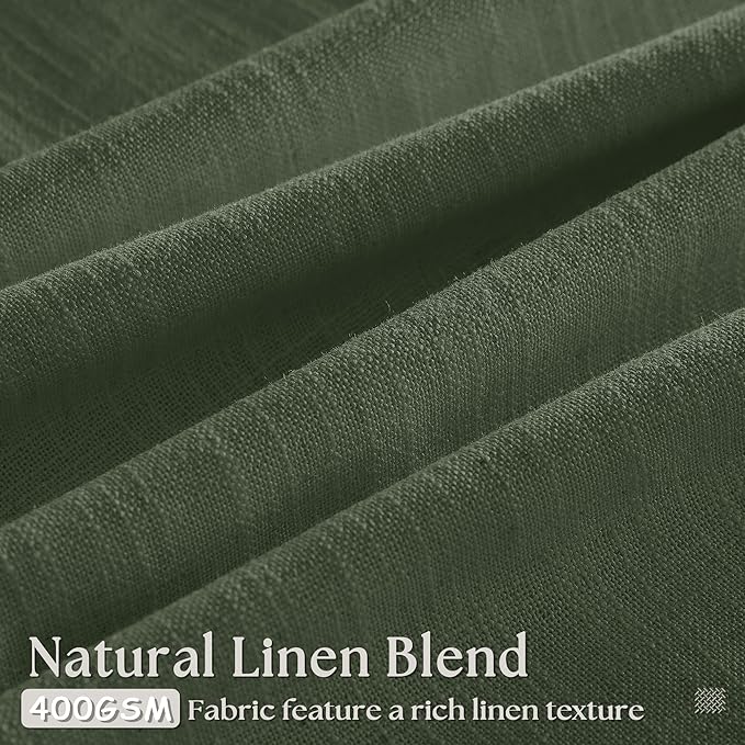 TWODRAPES Olive Green Pinch Pleated Linen Curtains 92 Inches Long 2 Panels for Living Room Bedroom Semi Sheer Pinch Pleat Drapes with Hooks Rings Boho Farmhouse Light Filtering Window Curtain 40x92