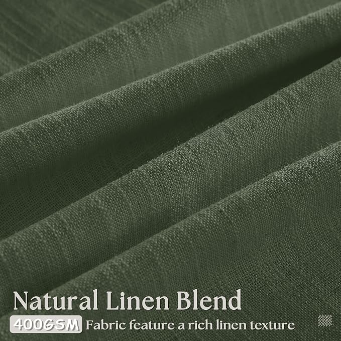 TWODRAPES Loden 120 Inch Long Curtains Extra Long Olive Green Linen Pinch Pleated Curtains 2 Panels for Living Room Bedroom Thick Linen Pleated Hooks Rings Back Tab 120 Inch Drapes for Large Window