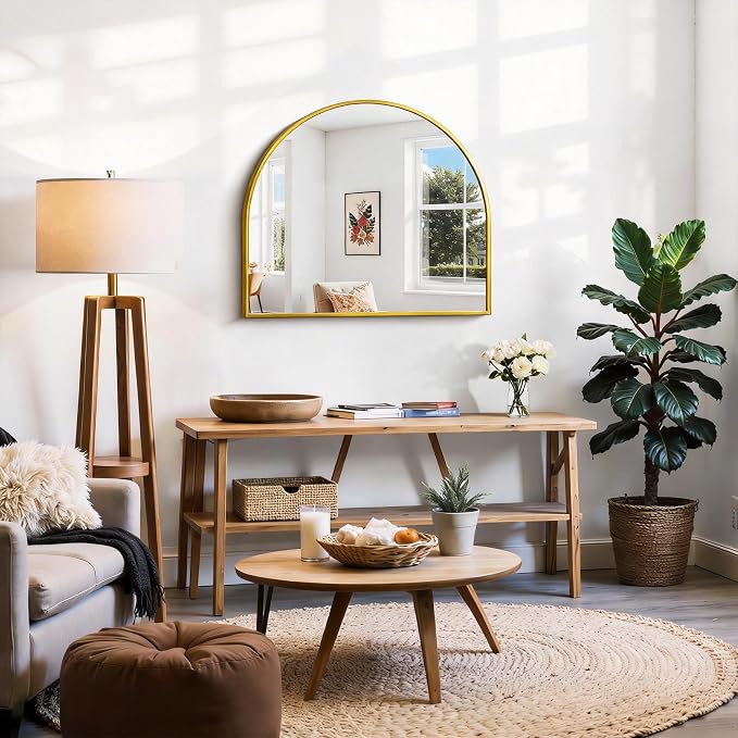 CIRCUMI Arched Wall Mirror, 30"x25" Gold Arched Mirror with Tempered Glass, Metal Frame, Large Size for Entryway Table, Mantel,Living Room,Over Sink,Arch Mirror for Decor,Shatterproof&Crystal-Clear