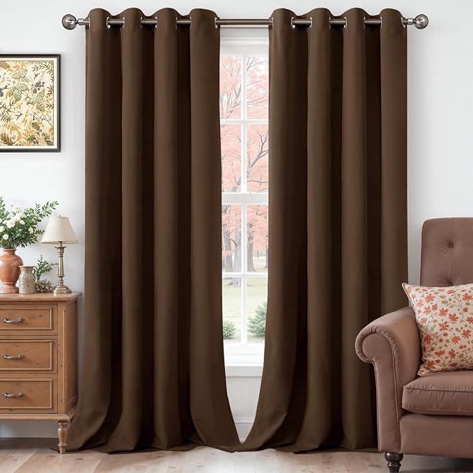 YoungsTex Extra Long Brown Velvet Curtains for Living Room, Grommet Thermal Insulated Window Drapes Privacy for Bedroom Sliding Door Light Blocking, 2 Panels, 52 X 108 Inch