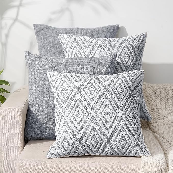 HPUK Throw Pillow Covers 18x18 Inch Set of 4, Linen Decorative Pillow Covers, Accent Cushion Covers for Couch Sofa Bed Bedroom Living Room Décor, Grey