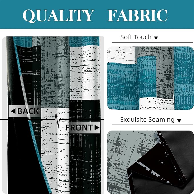 Tyrot Rustic Blue Grey 100% Blackout Curtains for Bedroom 84 inch Long 2 Panels Set Gray Modern Abstract Geometric Black Out Curtains Insulated Room Darkening Window Drapes for Living Room, 52Wx84L