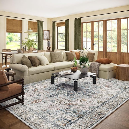 palohom 10x12 Area Rugs for Living Room: Large Area Rug Washable Stain Resistant Non Slip Distressed Vintage Low Pile Faux Wool Soft Rugs for Bedroom Farmhouse Dining Room Kids Playroom Nursery