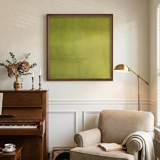 Vintage Framed Green Abstract Wall Art, Modern Sage Green Canvas Prints Artwork for Walls, Contemporary Minimalist Square Pictures for Living Room Bedroom Dining Room Bathroom Wall Decor, 24x24 In