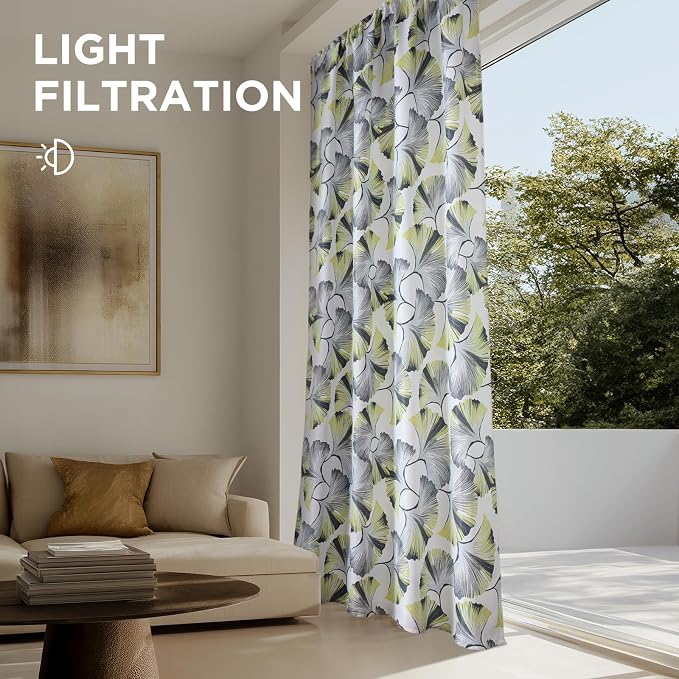 Joydeco Printed Curtains 96 inches Long,Light Yellow Floral Blackout Curtains for Living Room 2 Panels,52 x 96 inch Rod Pocket Thermal Insulated Bohemian Drapes for Farmhouse,Bedroom,White